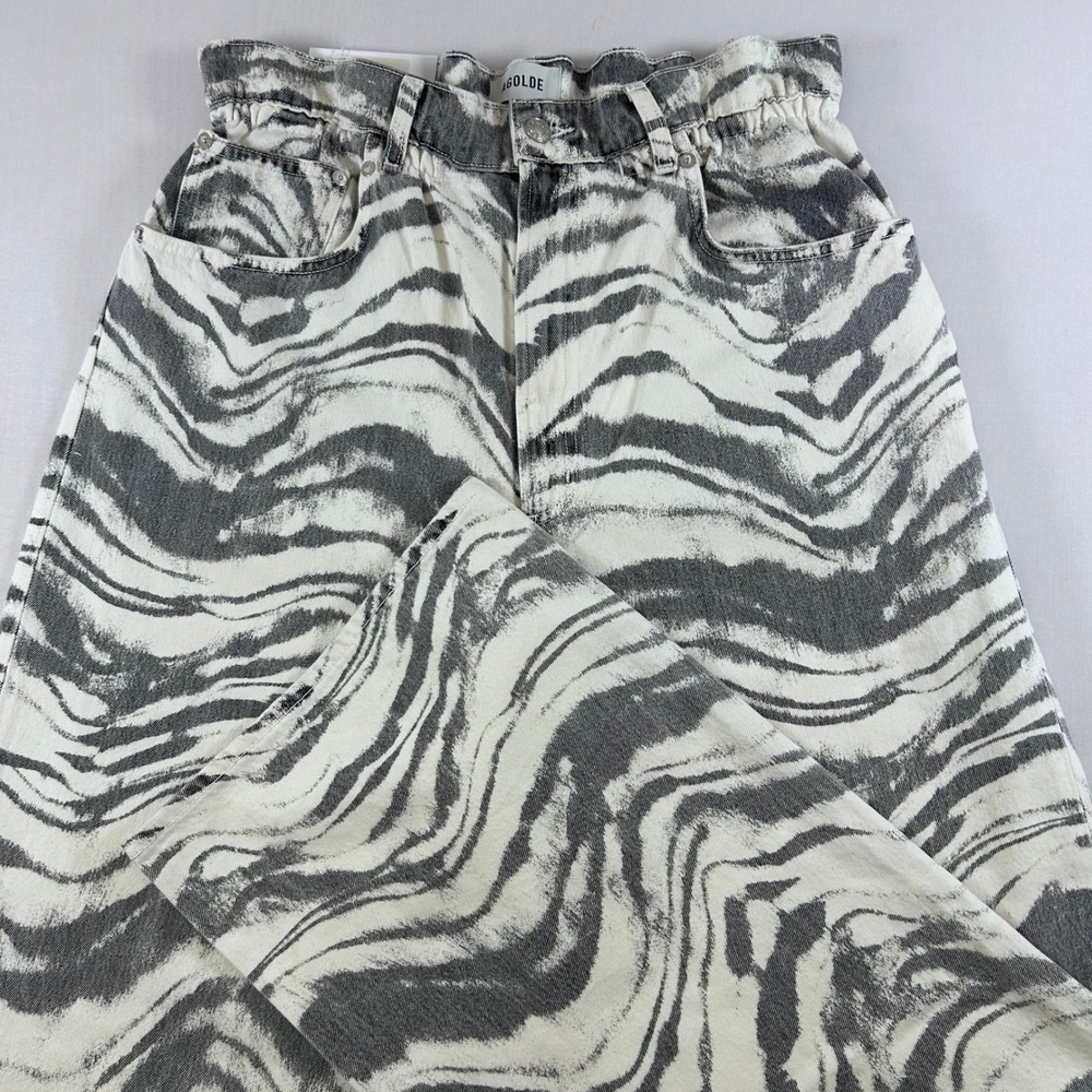 AGOLDE Lyonne Jeans Womens 30 Quiver Black Zebra Print Wide Leg High Rise NWT - Picture 3 of 11